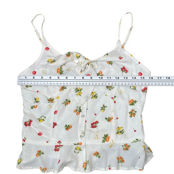 Japna White Colorful Fruity Print Tie Front Peplum Cami Tank Top SZ L - Picture 8 of 10